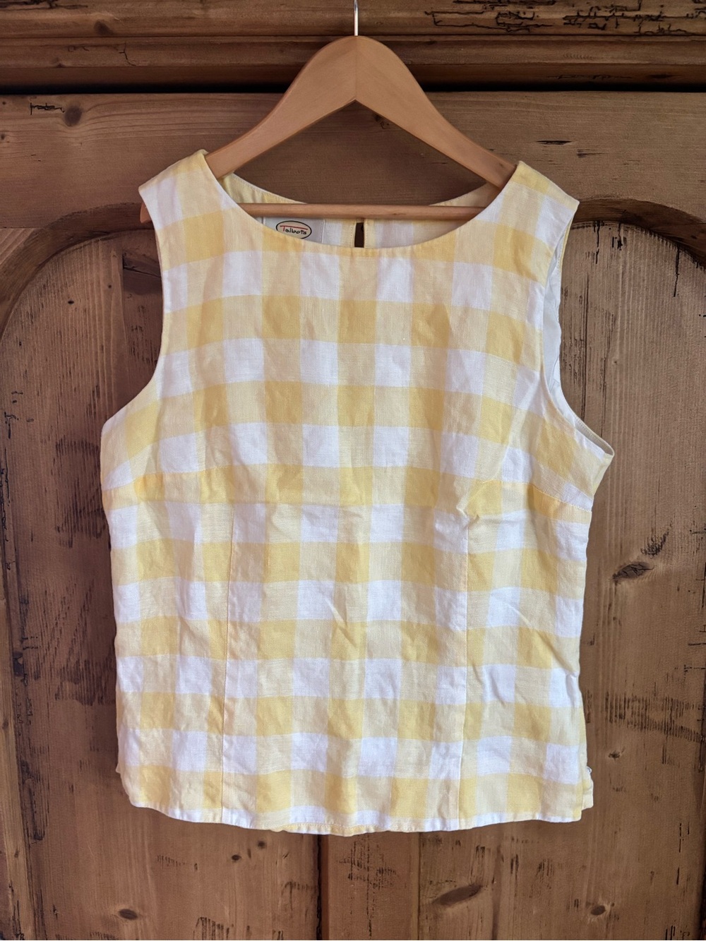 Talbots Women’s Sleeveless Yellow Gingham Linen Top Size 6